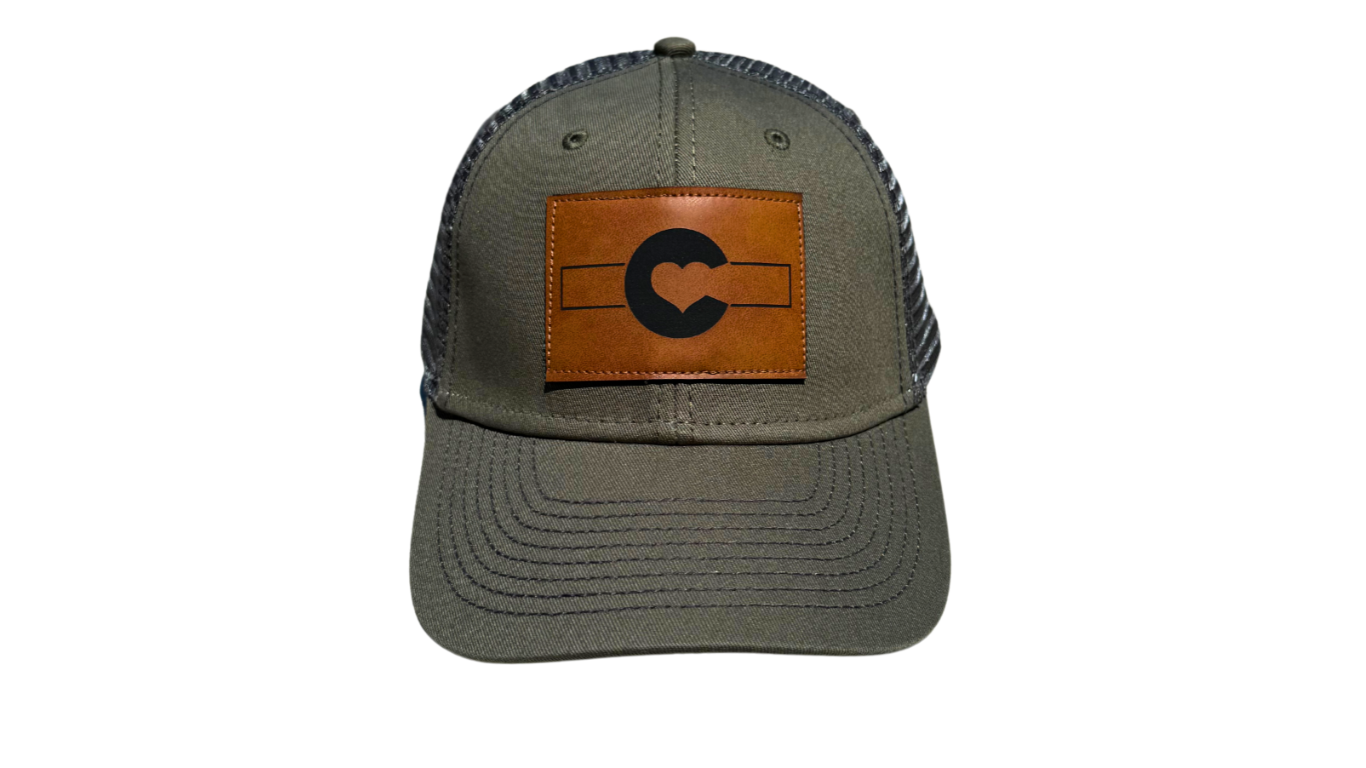 Green & Grey with Brown Leather Patch Hat
