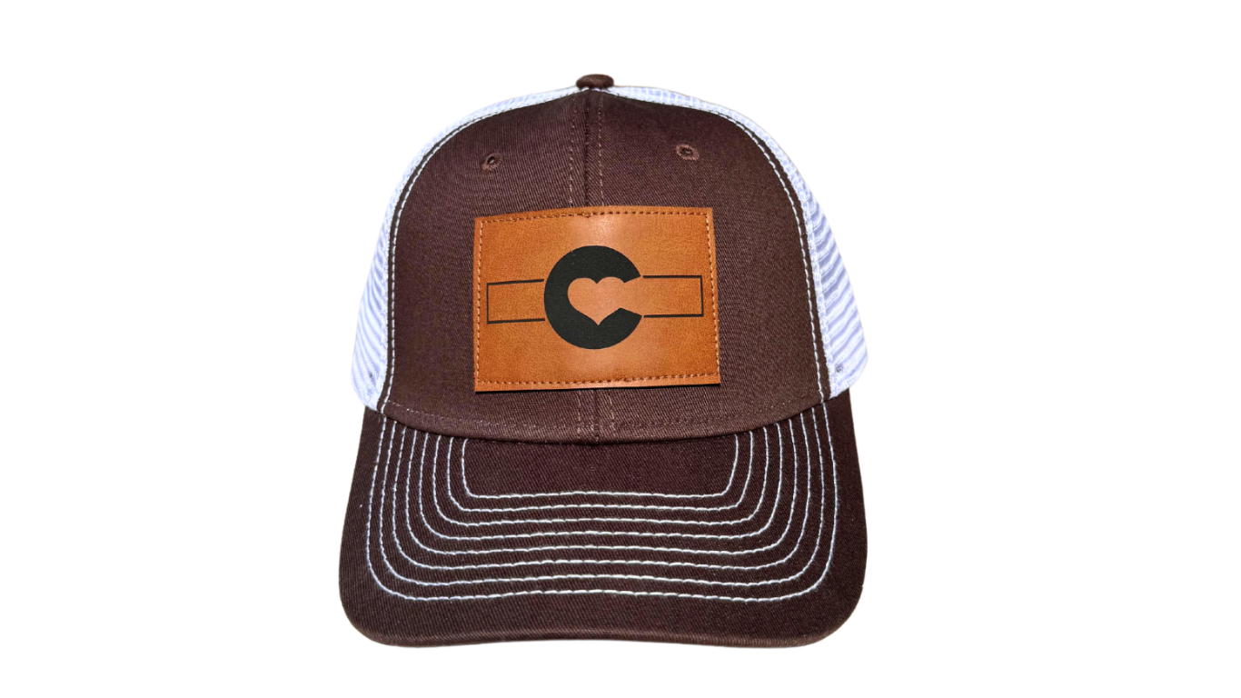 Brown & White Leather Patch Hat
