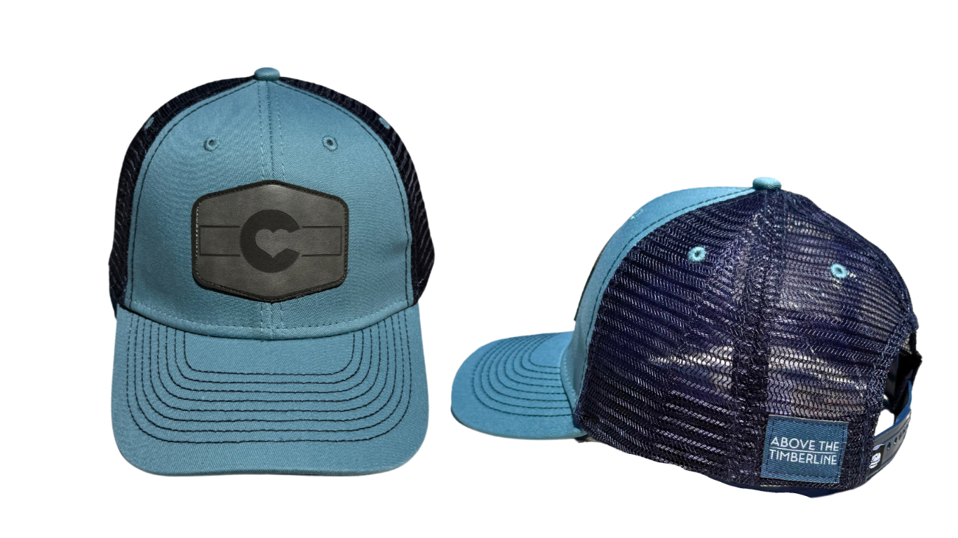 Blue & Grey with Grey Leather Patch Hat