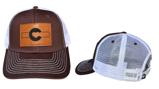 Brown & White Leather Patch Hat