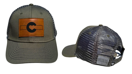 Green & Grey with Brown Leather Patch Hat